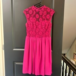 Magenta lace top, sweetheart neckline dress